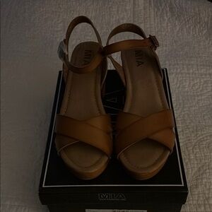 MIA Tan Slingback Sandals with Textured Leather